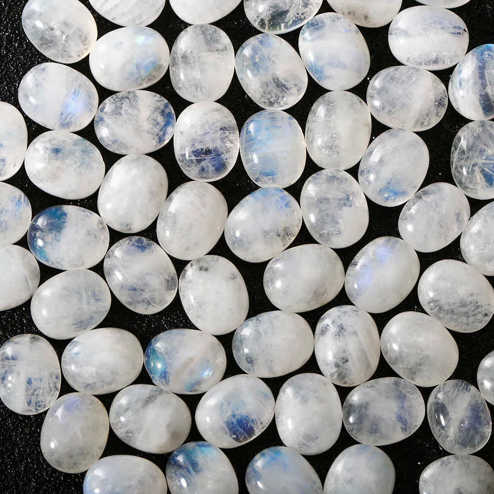 Rodada Corte Natural Moonstone 10x10mm Pedras Soltas Com Luz Azul Por Atacado Decoração Gemstone Jóias Presente 5 Pçs / Set H1015