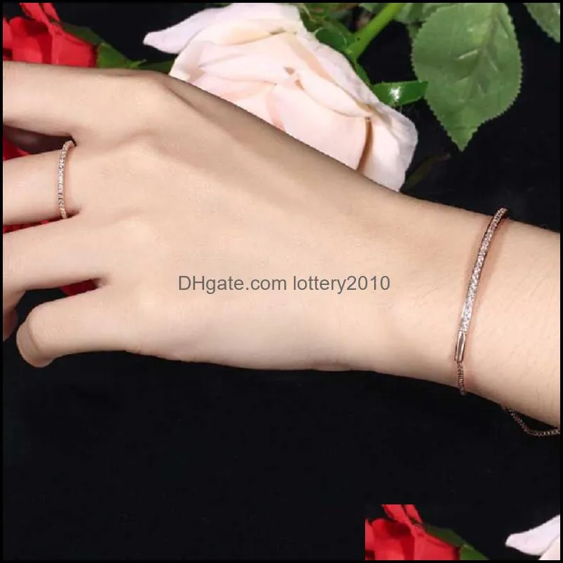 Link, Chain Valentine`s Day Present Adjustable Bracelet Bangle For Women Captivate Bar Slider Brilliant Rose Gold Color Jewelry