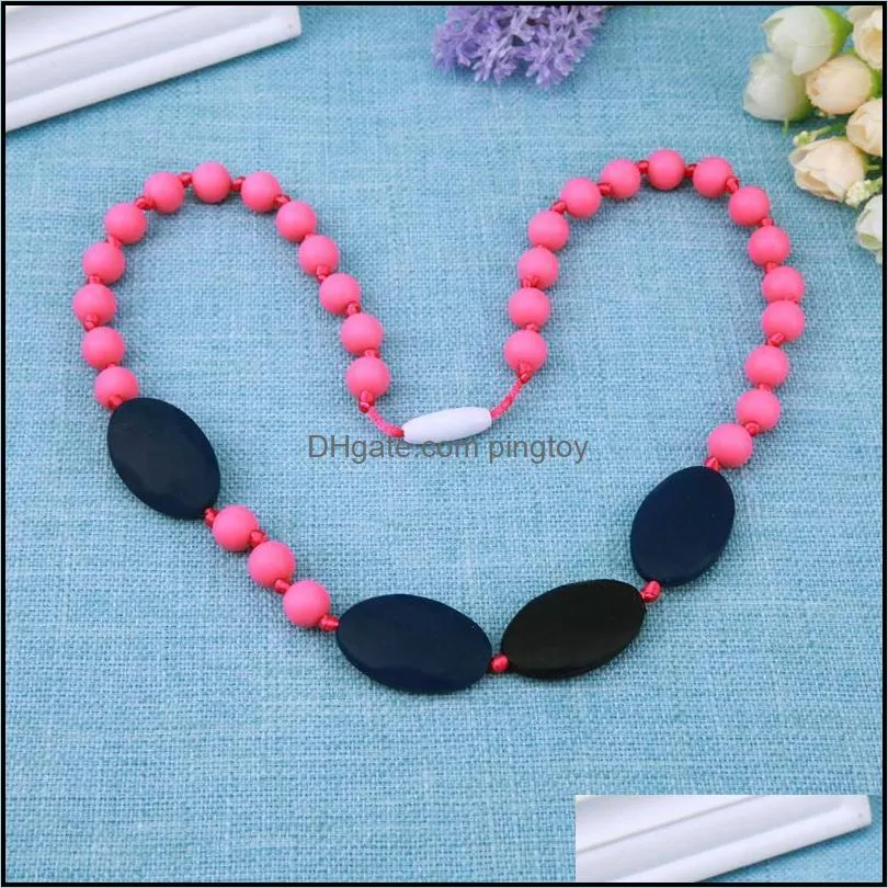 Baby Safe Silicone Teething Beads Necklace Teether Pacifier Hanging Toy Chewable Teethers Safe Toys For Pacifier Chain