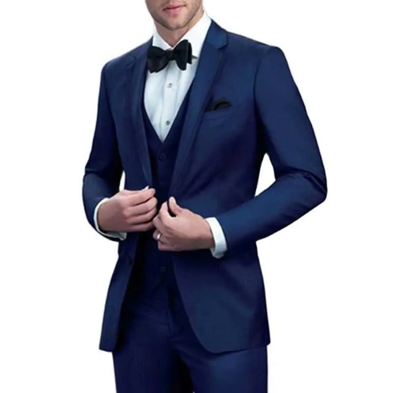 Slim Fit Mens kostym Smolking Terno Navy Blue Groom Tuxedo för bröllop Prom 3 Piece Male Mode Jacket Vest med byxor 2021 x0909