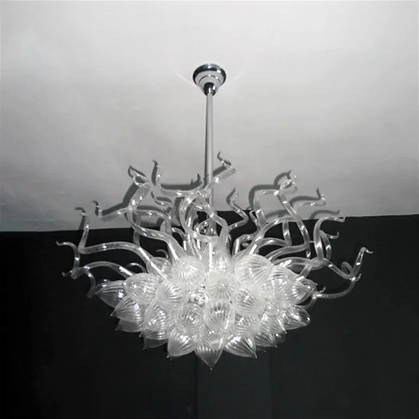 Modern Lamp Chandelier for the Kitchen Stained Glass White Colored Lighting 32 By 32Inches Fixture Handmade Blown Crystal Chandeliers Duplex Building Art Deco