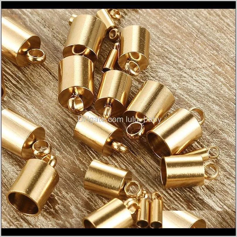 100PCS 6 Sizes Gold Silver Rope Chain Cord Crimp end Stainless Steel Bucket Cord Crimp End Caps Fasteners for Jewelry DIY Making