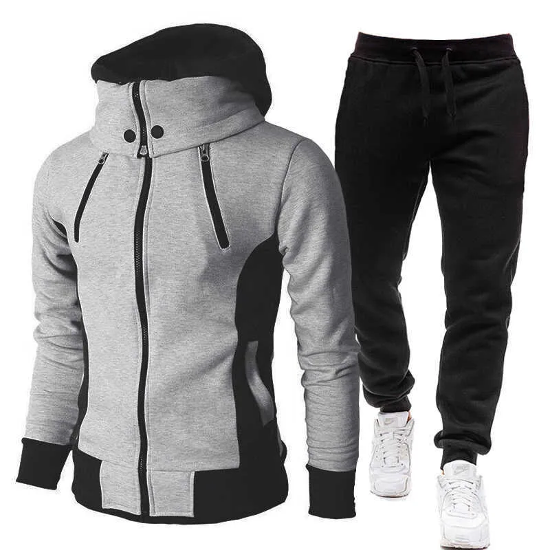 Otoño Invierno Chándal Hombres Trajes Casual Sudaderas con capucha Cálido Zip Up Sudaderas Conjuntos de dos piezas Chaqueta + Pantalones Traje masculino Plus Tamaño S-4XL 211006