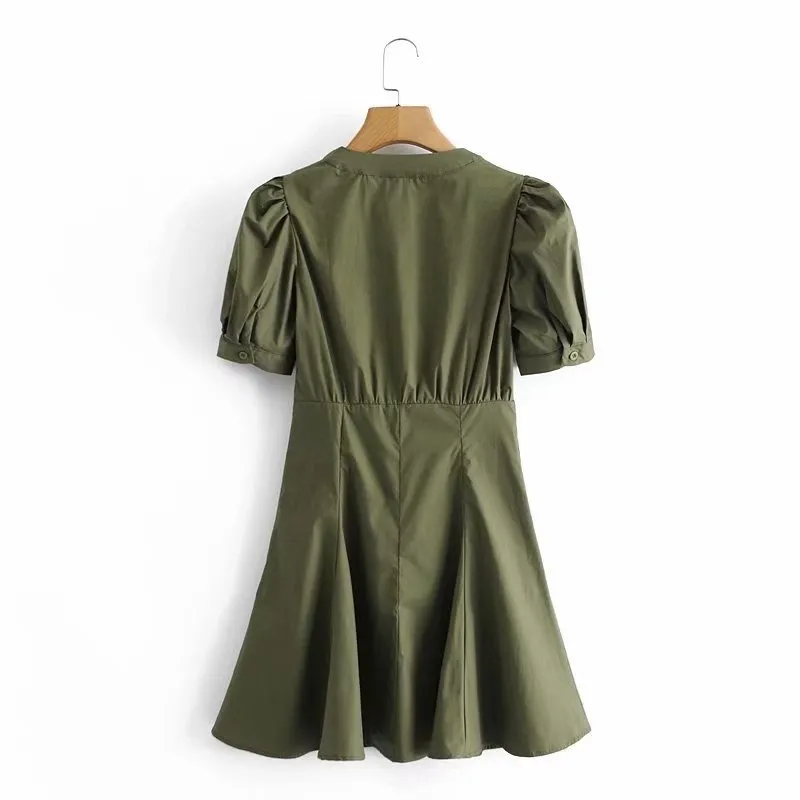 Mini Green Velvet Dress for Women with V-Neck, Puff Sleeves, Sashes, and  Mid-Calf Length from Dhgate Basic & Casual Dresses - price 53.05