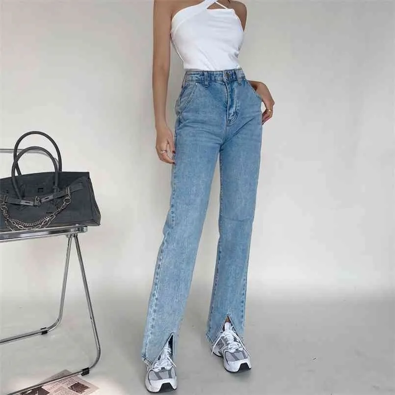 Mom Jeans Donna Vita alta Nero Blu Denim Pantaloni Taille Haute Jeansy Dritto Gamba larga Streetwear Stile anni '90 Vintage Donna 210809