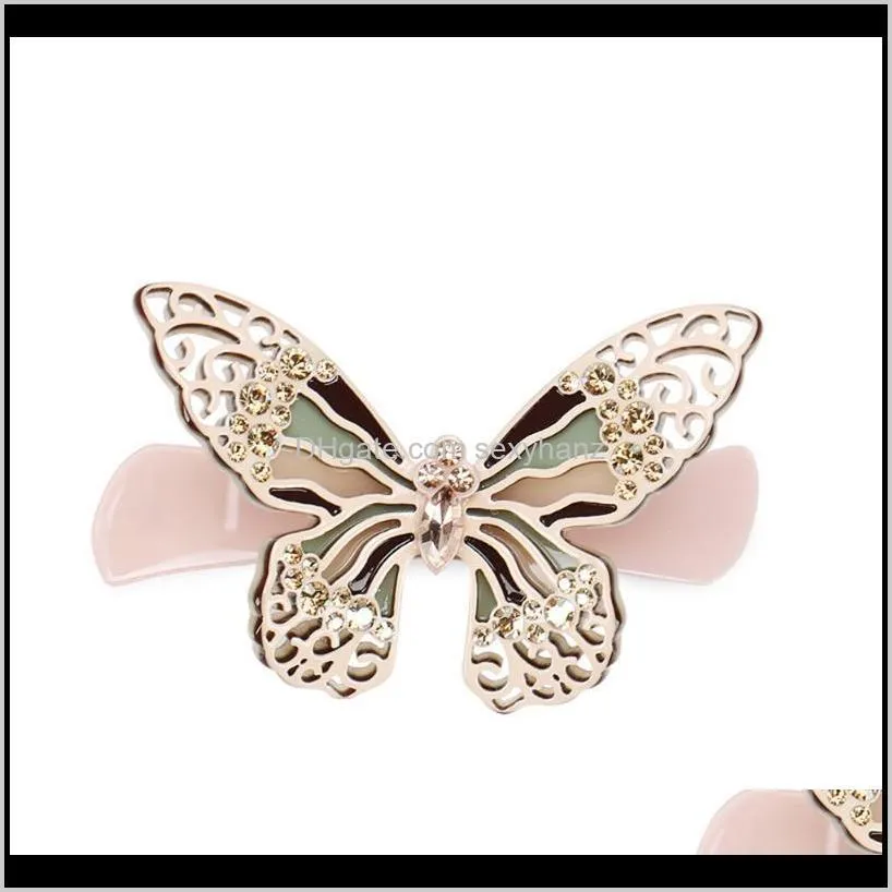 cellulose acetate 3d butterfly hair clip sweet rhinestone crystal hair pin barrettes women elegant jewelry accessories