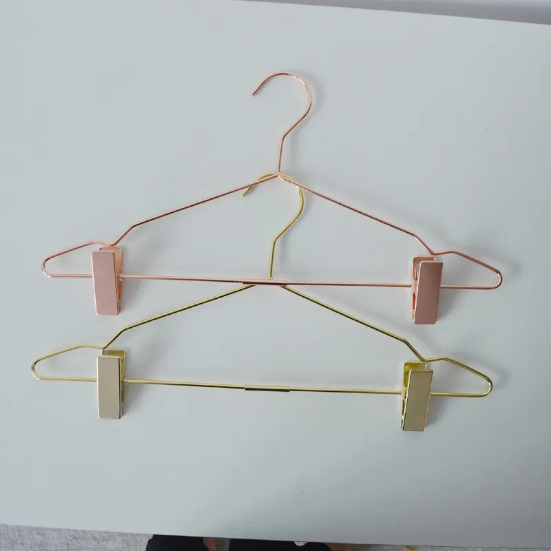 Nordic Style Rose Gold Metal Pants Hangers with Clips Clothes Skirt Display Rack for Clothing Store Wardrobe Organizer