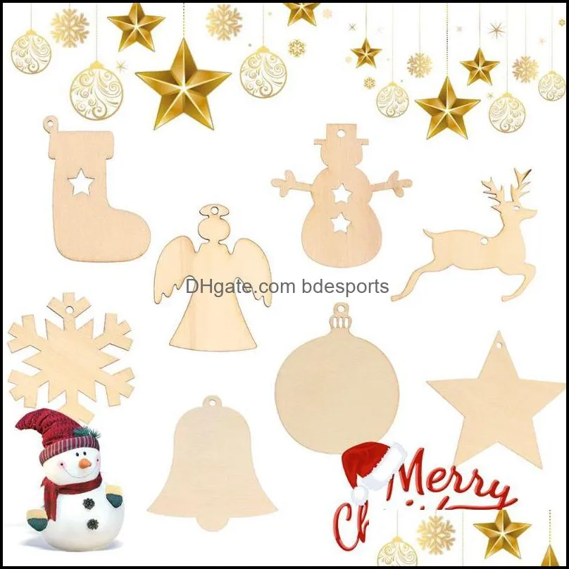 Christmas Decorations 10pcs Wooden Tags Decoration For Home Year Balls Decor Art Crafts Ornaments Diy Scrapbooking Party 2021