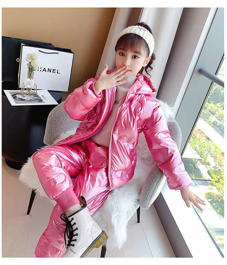 2021 New Glossy Girls Clothes Set Hooded Jackets And Puffer Pants For ...