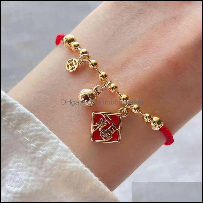 National tide Red Rope Bracelet female ins minority design adjustable red woven rope girlfriends New Year gift