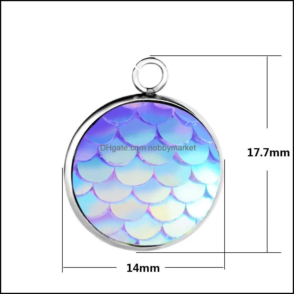 Bulk Stainless Steel 14MM Round Mermaid Scale Pendant Charm For Fashion Necklace bracelet Earrings Jewelry Making