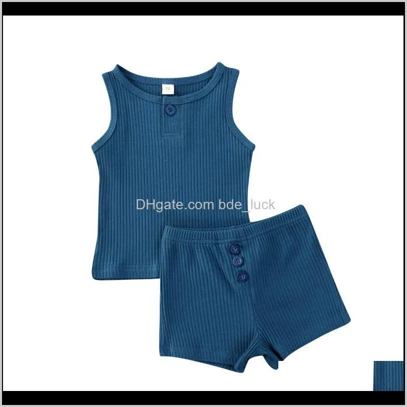 2PCS Newborn Baby Boy Striped Sleeveless Solid Tops Shorts Pants Outfits Set Clothes 0-12 Months