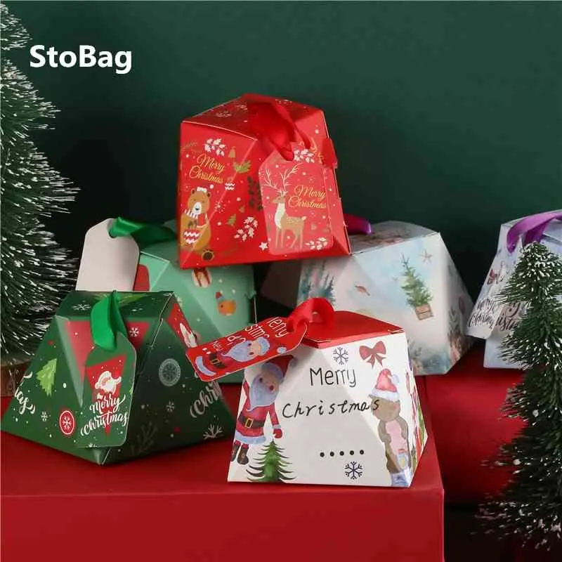 StoBag 20pcs Happy Merry Christmas Candy Chocolate Package Box Red/Green/White Cake Baby Show Decoration Supplies 210602