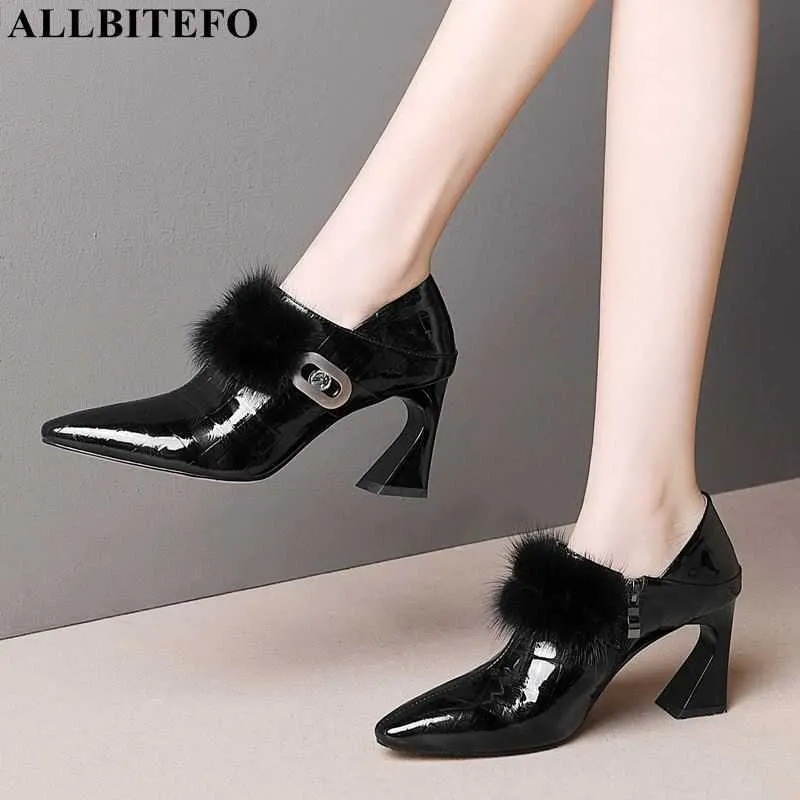 Allbitefo Большой Размер: 33-43 Натуральная кожа Сексуальные Высокие каблуки Вечеринки Женские Обувь Марка Высокие каблуки Офисные Дамы Обувь Женщины Каблуки 210611