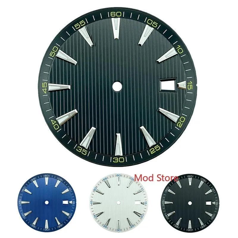 Kit di strumenti di riparazione Nero/Blu/Bianco/Nero Giallo 33,2 mm Quadrante dell'orologio sterile Parti per NH35 NH36 Mov't Splint Strisce verticali Orologio da polso Pla