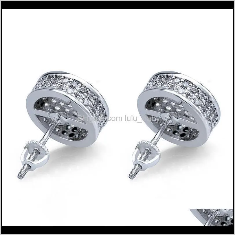 hip hop screwback stud earrings cylinder shape shining white zircon dangle earrings gold plated vintage geometric jewelry wholesale