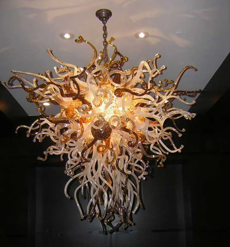 Fabuleux Incroyable Suspension Style Antique Lustre En Verre Soufflé À La Main Lumière LED Lustre Éclairage Suspendu Pour Centre Commercial Hôtel Maison 40 Pouces Blanc Couleur Ambre