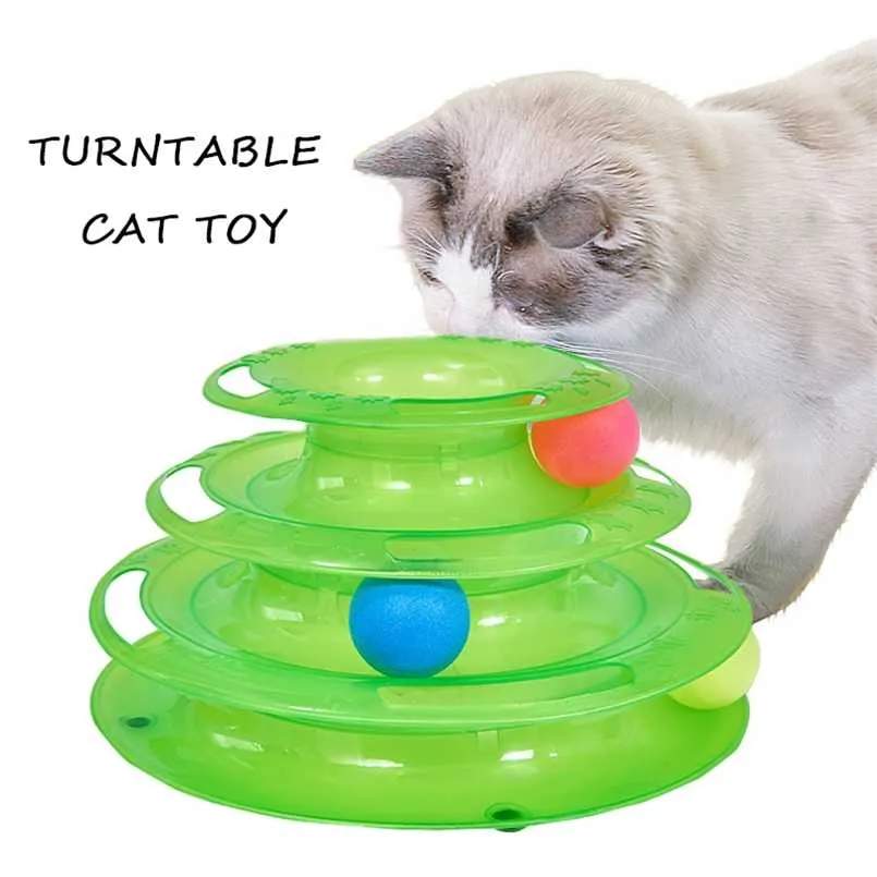 Three Levels Intelligence Toy for Cat Funny Cat Tower Puzzle Candy Color Grind Claws Amusement Ball Training Amusement Plate 211122