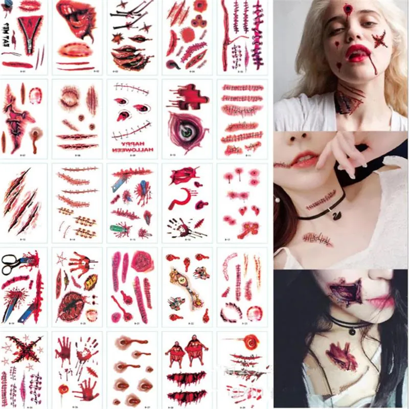 Party Decoration 30pcs/pack Halloween Tattoo Stickers Simulation Horror Bleeding Suture Scars DIY Supplies-S