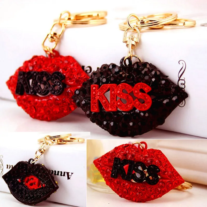 Bling Bling Crystal Keychicains Kiss Hubs Подвесной металл Брелок красный Ключ для ключей для губ