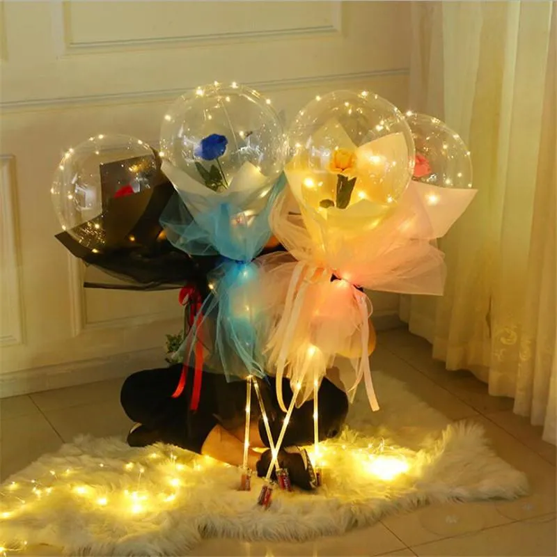 Party Decoration 1PC LED Luminous Balloon Rose Bouquet Transparent Bobo Ball Birthday Wedding Balloons Valentines Day Gift