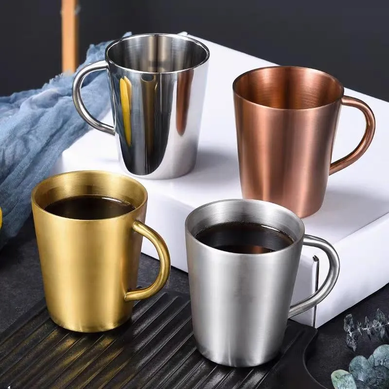 300ML Stainless Steel Mug Double Insulation Coffee Cups Household Simple Water Cup With Handle 