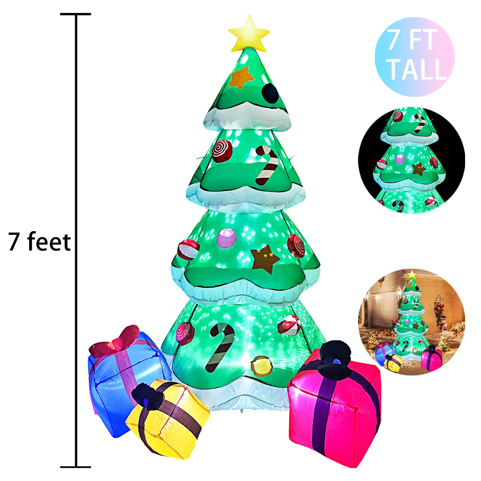 Albero Di Natale Gonfiabile Babbo Natale Con LED, 5,7 Metri, Decorazione Da Esterno Illuminata
