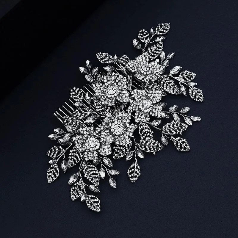 Hair Clips & Barrettes Exaggerated Bride Headwear High-end Luxury Full Rhinestone Comb Alloy Hollow Out Leaves Style Decoration BN