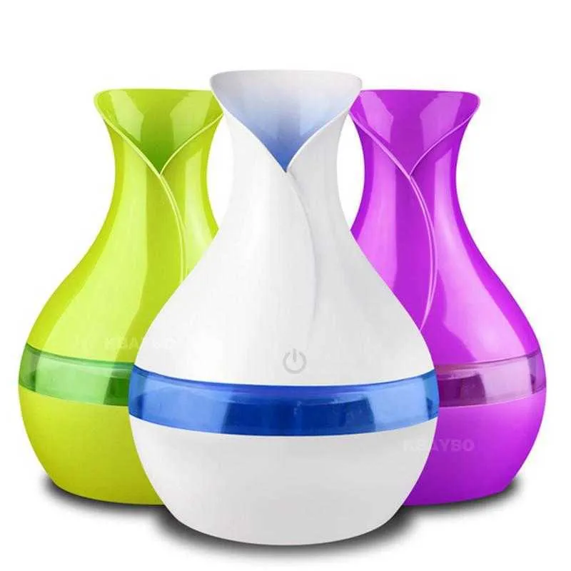 Humidifiers 300ML USB Aroma Diffuser Mini Vase Shape Air Humidifier Ultrasonic Atomizer Aromatherapy  Oil Led Lights