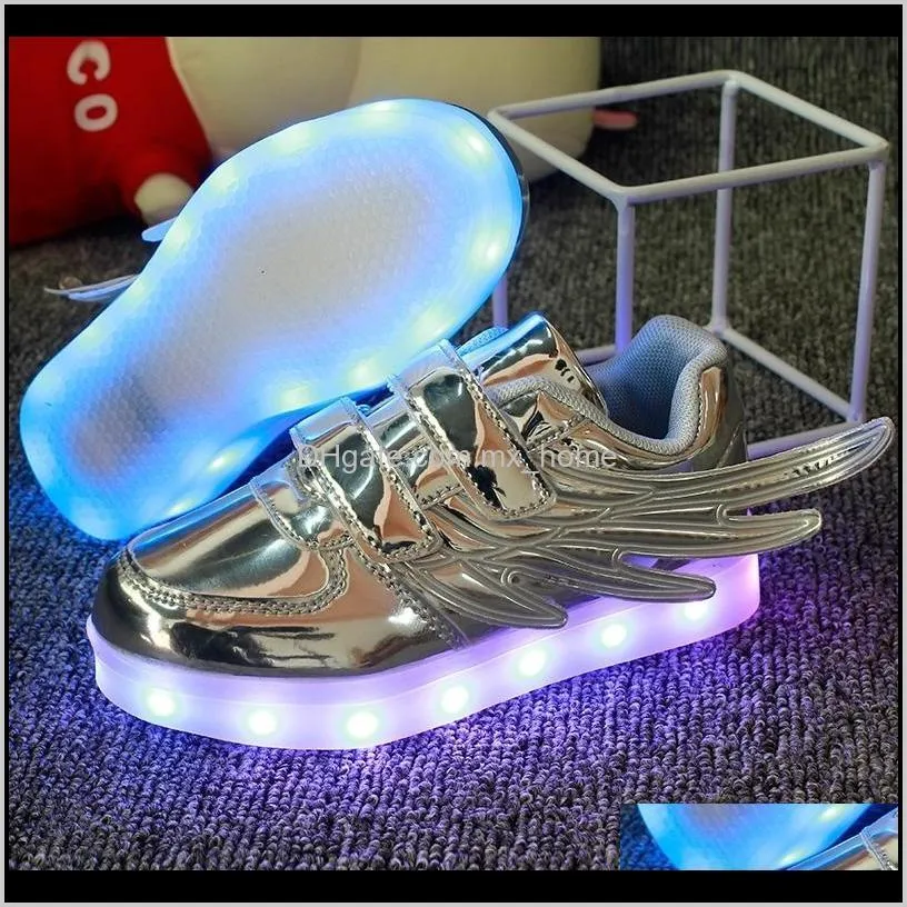 jawaykids new usb charging glowing sneakers kids running led wings kids lights up luminous shoes girls boys fashion shoes 201202