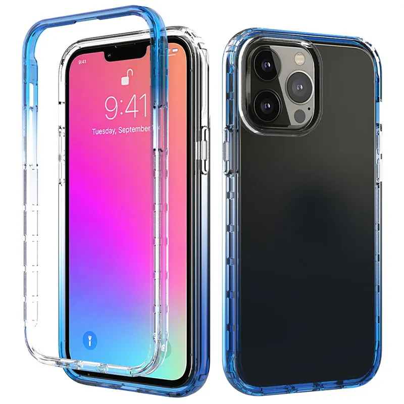 Estuches de teléfono a prueba de golpes con degradado de color 2 en 1 para iPhone 13 12 11 Mini Pro Max X XS 8 7 Plus TPU PC Clear Cover