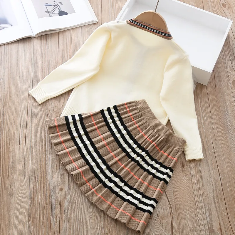 Autumn New Arrival Girls Fashion Knitted 2 Pieces Sets Sweater Coat+skirt Girls Boutique Outfits Baby Girl Winter Clothes X0923 493 Y2