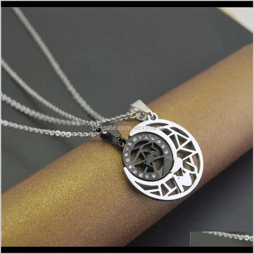 sun moon lovers necklace a pair of wind men and women accessories titanium steel tide double-layer pendant stn101