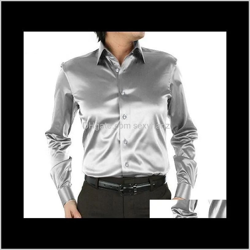 fashion men shirt fashion korea silk shirt satin mens long sleeve casual couples shirt black white wedding dress