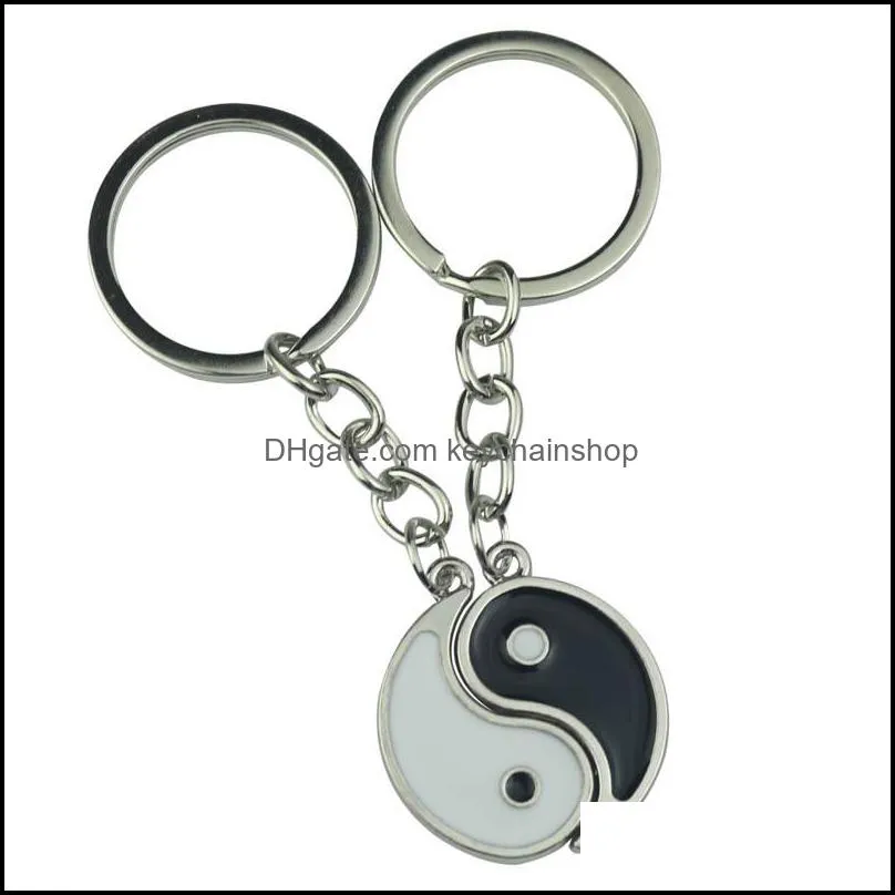 Vintage Chinese Elements of Yin Yang Taiji Bagua Couple Keychain For Keys Car Key ring Pendant Charm Fashion Alloy Keychains Gift