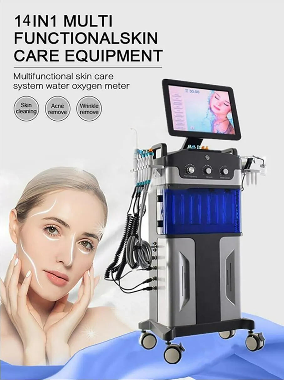 Salão 13in 1 Diamante Peeling Dermaabrasão Hidrofacial Aqua Aqua Facial Hydra Dermaabrasão Máquina de Oxgênio Mesmoterapia Gun RF Elevador Rejuvenescimento