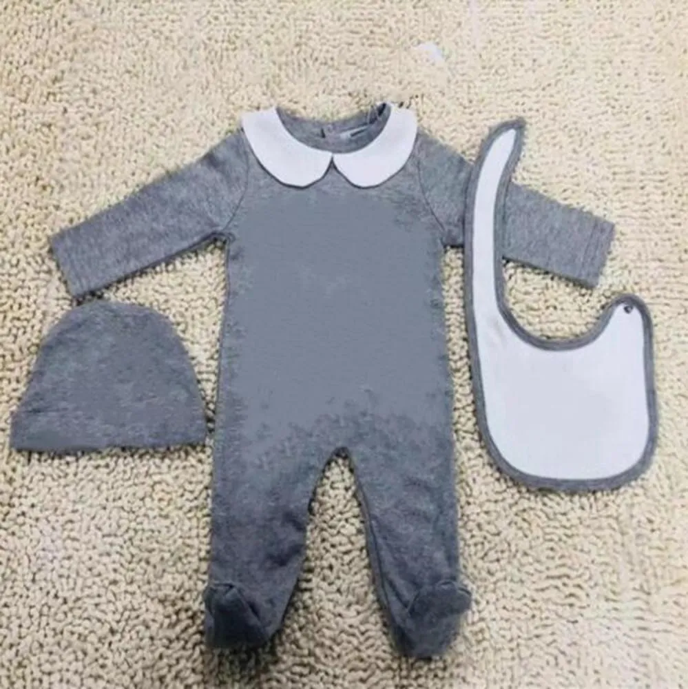 Mode Kläder Ny Set Söt Nyfödd Spädbarn Baby Boys Letter Jumpsuit Rompers Baby Girl Bibs Cap Jumpsuits