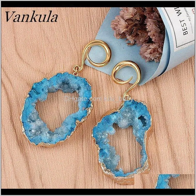 vankula 316l stainless steel ear piercing weights body jewelry ear stretching gauges blue colored crystal tunnel hangers 43sp#