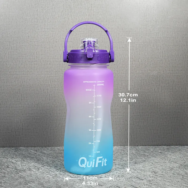 QuiFit 2L/3.8L bounce cap gallon water bottle cup, time stamp trigger no A, sports phone holder fitness/outdoor 220217