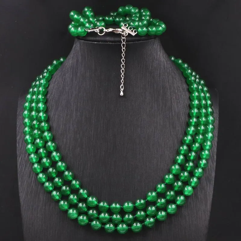 Kolczyki Naszyjnik Kamień Naturalny Jade Biżuteria Zestaw Dla Kobiet 8mm Okrągłe Koraliki Strand Bransoletka Handmade Crystal Multilayers Łańcuch Prezenty A575