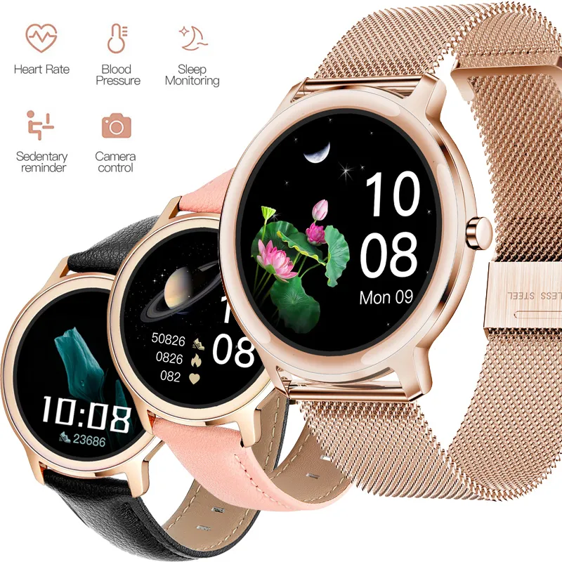 R18 Smart Watch Lady Pink Rose Gold Band Fitness Tracker IPS Kleurrijk Scherm Polshorloge 24H Hartslagmeter Sport Smartwatch Mannen Bloeddruk Zuurstof