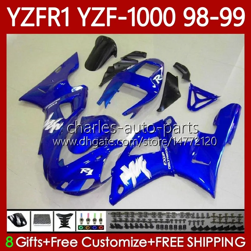 دراجة نارية الجسم ل Yamaha YZF R 1 1000 CC YZF-R1 YZF-1000 98-01 هيكل السيارة 82NO.17 YZF R1 YZFR1 98 99 00 01 1000CC YZF1000 1998 1999 2000 2001 OEM FALTINGS KIT الأسهم الأزرق