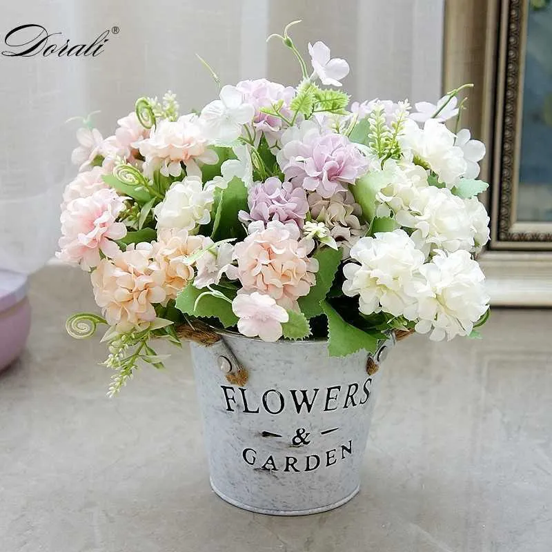 9 Heads Hydrangea Artificial Flowers Ball Bunch Fake Flowers Silk DIY Home Decor Faux Flowers Wedding Decoration Table Bouquet