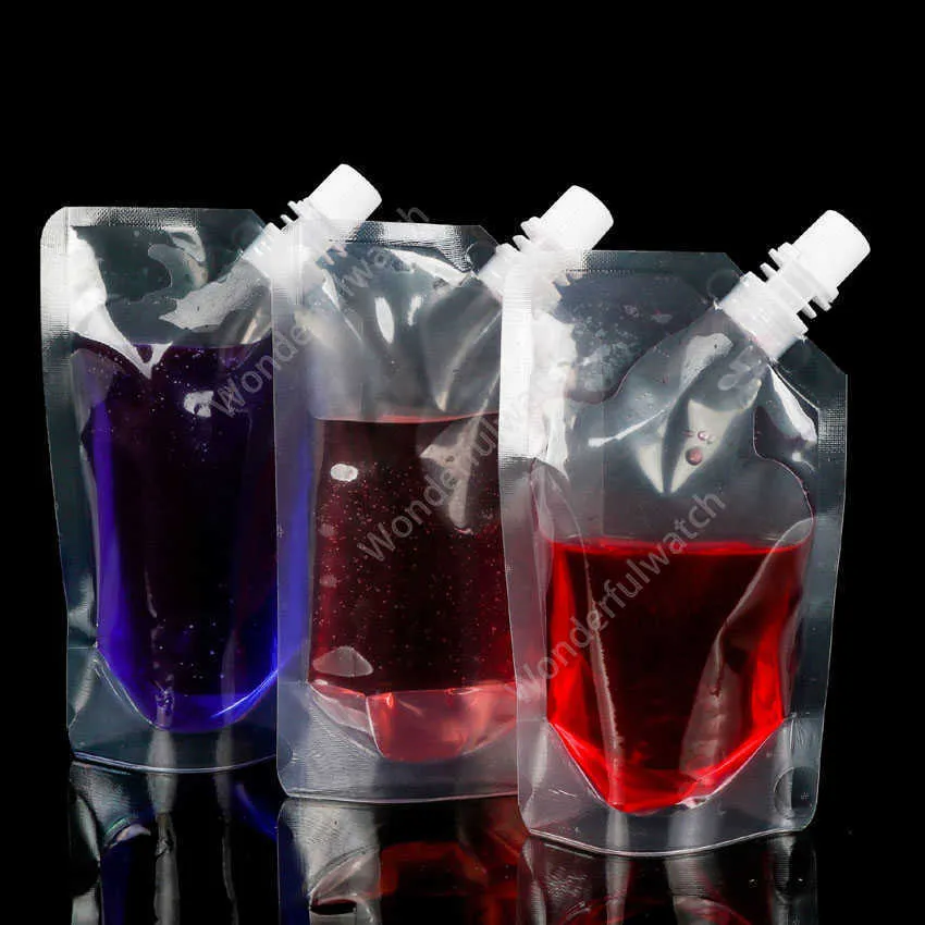 Clear Drink Pouches Bags 250ml - 500ml Stand-up Plastic Drinking Bag with holder Reclosable Heat-Proof Water bottles DAW81