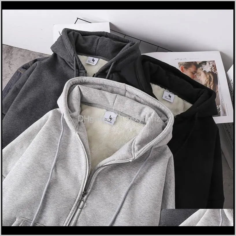 women winter harajuku hoodies coat causal basic warm pockets solid grey black sweatshirt female hooded outerwear plus size women`s &