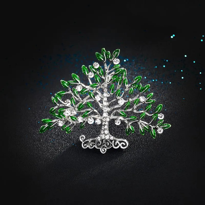 Pins, Brooches Luxury Female Crystal Wishing Tree Brooch Charm Gold Silver Color Jewelry For Women Cute Pin Dress Coat Accessories