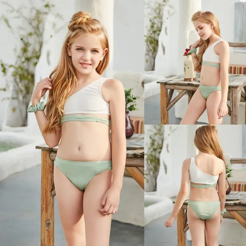 Sommer Baby Mädchen Bikini Set Bademode Badeanzug Mädchen Urlaub Niedlich Solide Zweiteilige Badeanzug Bademode #g Einteiler