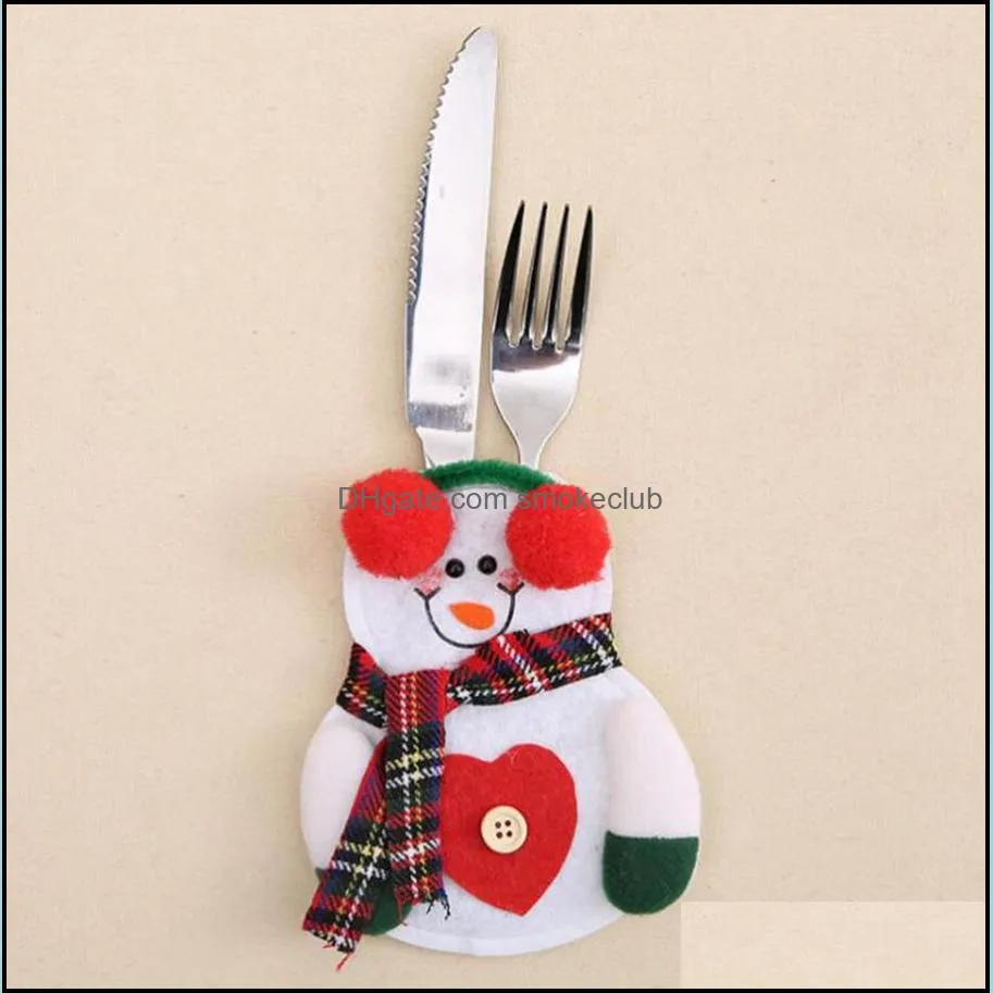 Christmas Knife Fork Bags 4 Styles 10*14cm Cartoon Snowman Elk Santa Silverware Holder for Restaurant Hotel Household OOA7239-2