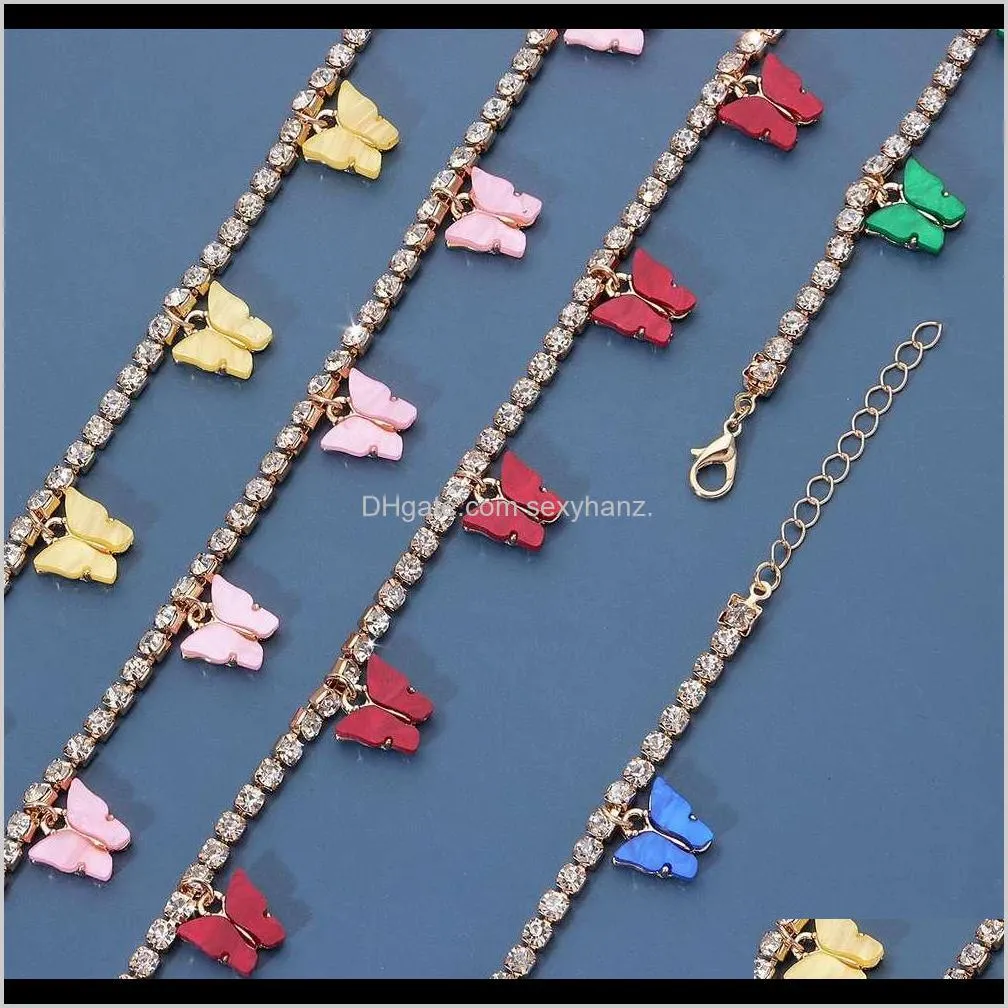 jewelry colorful acrylic cuba butterfly women`s full diamond beach anklet