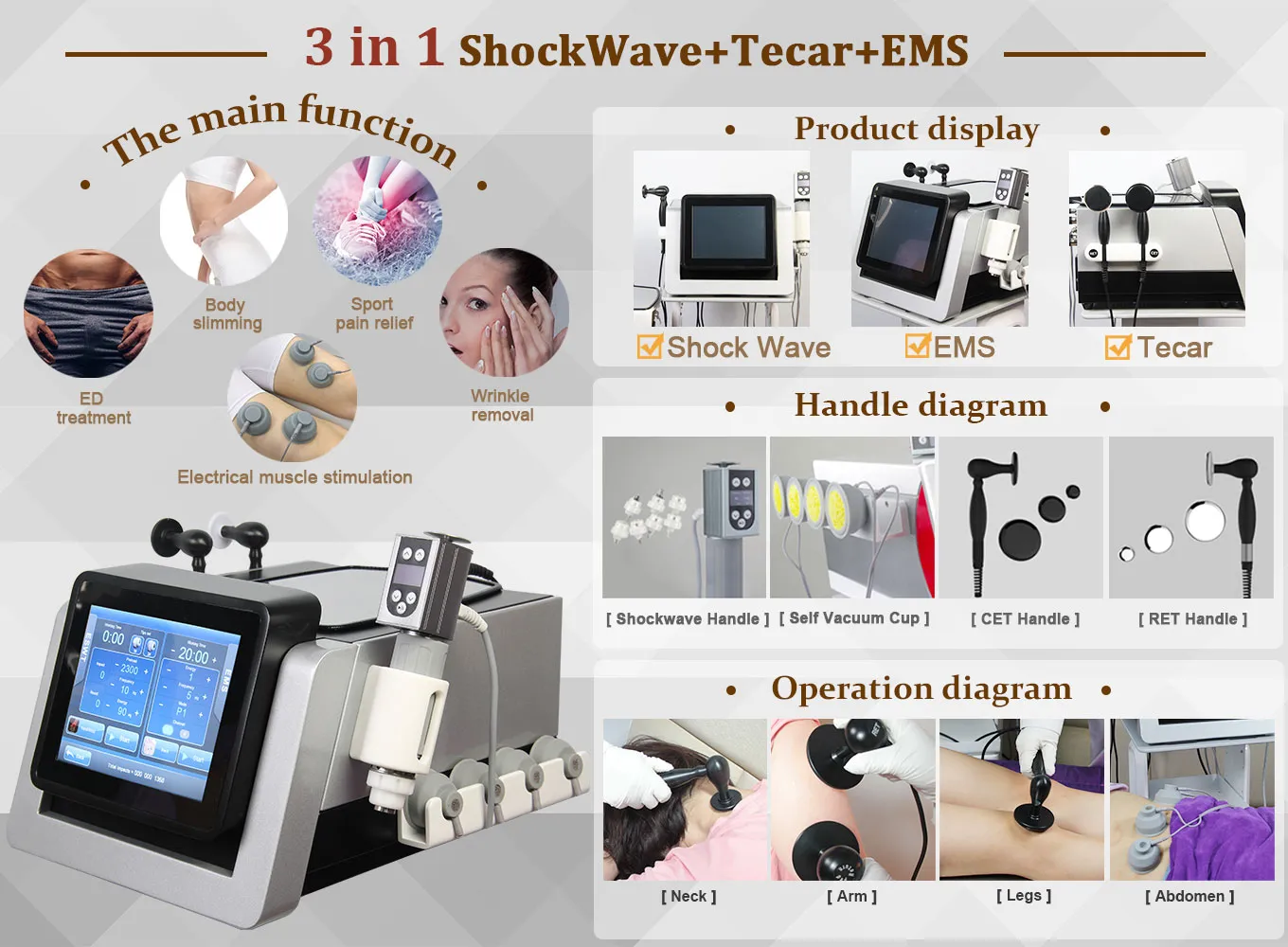 tecar smart other beauty equipment emshockwave muscle stimulate ems machine 3 in 1 shock wave device ed treatment pain removal body slimming physical therapy on sale